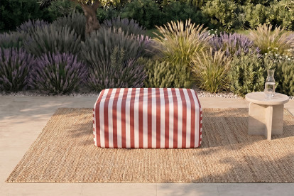 Pouf modulable - Tissu extérieur à rayures, blanc et rouge