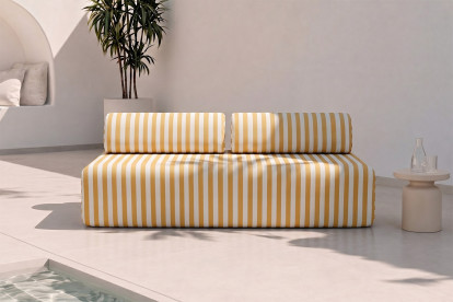 Canapé 3 places modulable - Tissu extérieur à rayures, blanc et jaune