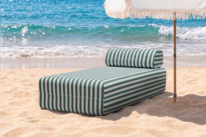 Méridienne modulable - Tissu extérieur à rayures, blanc et vert foncé