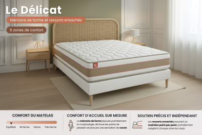 Ensemble Matelas Sommier 90x200 cm - Sommier Beige (en kit) - Le Délicat