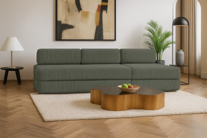 Canapé 4 places - 2 modules convertibles : Canapé 3 places + Fauteuil - Velours côtelé XL Vert