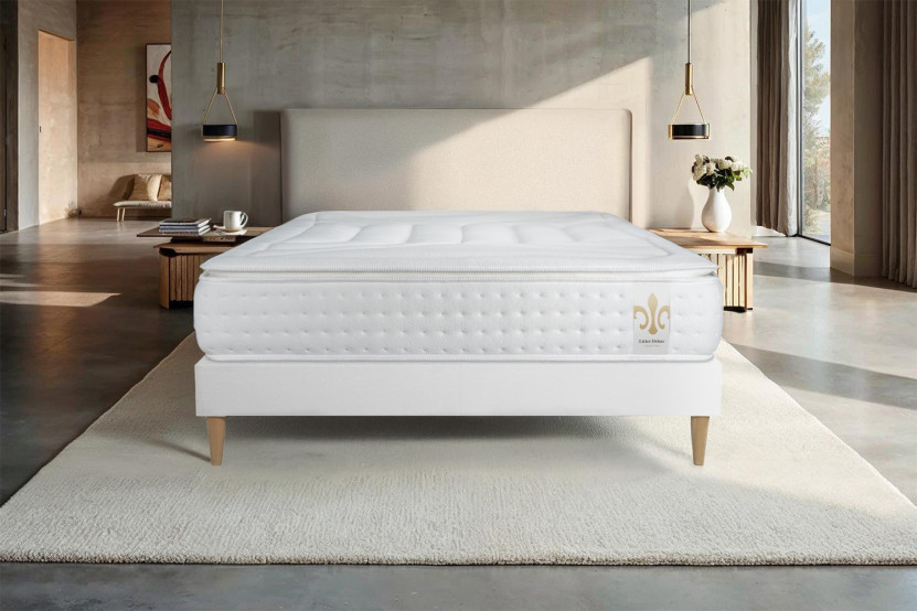 Ensemble Matelas Sommier 90x200 cm - Sommier Blanc (en kit) - Vingt-Quatre PLUS