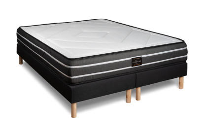 Pack lit complet 180x200 cm - Matelas + 2 Sommiers Noirs + 2 oreillers + Couette - Exclusive