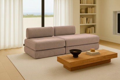 Canapé 3 places - 2 modules convertibles : Canapé 2 places + Fauteuil - Velours côtelé XL Marron