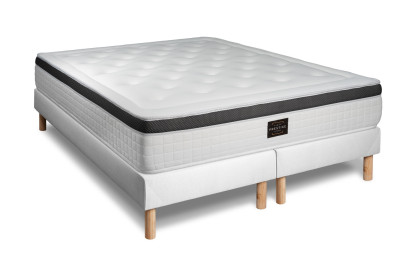 Pack lit complet 200x200 cm - Matelas + 2 Sommiers Blancs + 2 oreillers + Couette - Privilège
