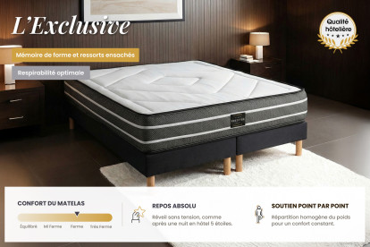 Ensemble Matelas Sommier 200x200 cm - Sommier Noir (en kit) - Exclusive