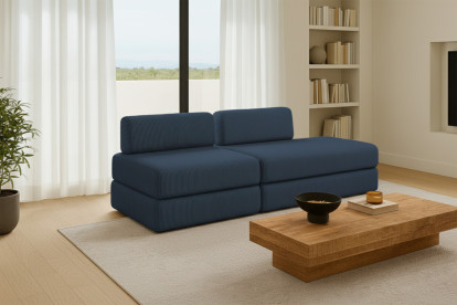 Canapé 3 places - 2 modules convertibles : Canapé 2 places + Fauteuil - Velours côtelé Bleu
