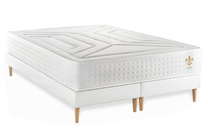 Pack lit complet 160x200 cm - Matelas + 2 Sommiers Blancs + 2 oreillers + Couette - Vingt-Quatre
