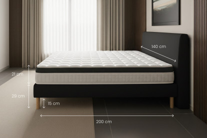 Ensemble Matelas Sommier 140x200 cm - Sommier Noir (déjà monté) - Supérieur
