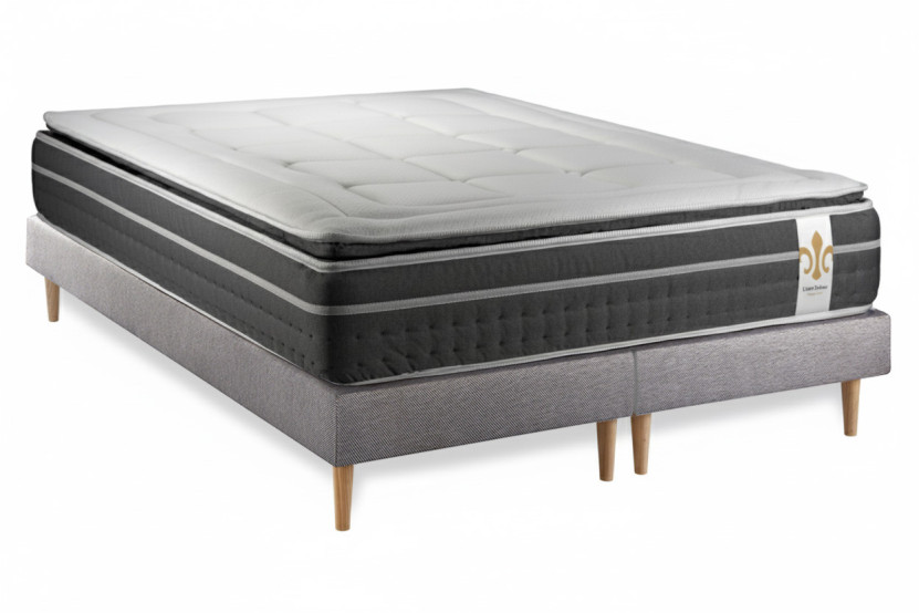 Pack lit complet 200x200 cm - Matelas + 2 Sommiers Gris + 2 oreillers + Couette - Trente PLUS