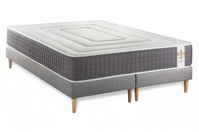 Pack lit complet 200x200 cm - Matelas + 2 Sommiers Gris + 2 oreillers + Couette - Vingt-Six