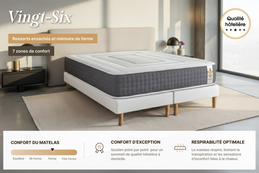 Matelas 90x190 cm Ressorts ensachés et Mémoire de forme - Vingt-Six