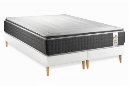 Pack lit complet 160x200 cm - Matelas + 2 Sommiers Blancs + 2 oreillers + Couette - Vingt-Six PLUS