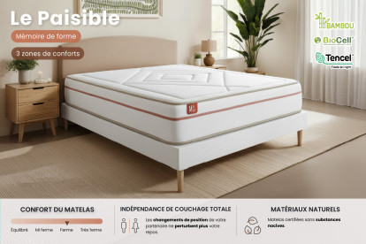 Ensemble Matelas Sommier 140x200 cm - Sommier Blanc (en kit) - Le Paisible