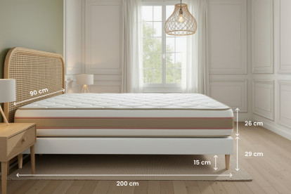 Ensemble Matelas Sommier 90x200 cm - Sommier Blanc (en kit) - Le Délicat
