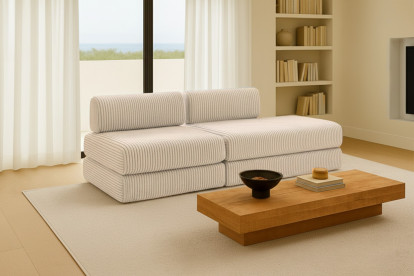 Canapé 3 places - 2 modules convertibles : Canapé 2 places + Fauteuil - Velours côtelé XL Beige