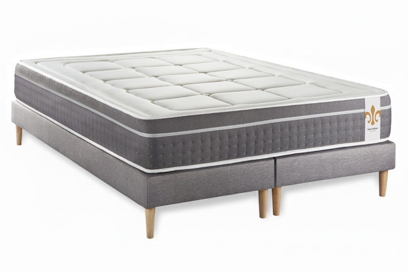 Pack lit complet 180x200 cm - Matelas + 2 Sommiers Gris + 2 oreillers + Couette - Trente