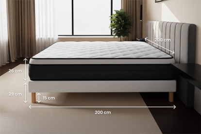 Ensemble Matelas Sommier 200x200 cm - 2 Sommiers Blancs (déjà monté) - Suite