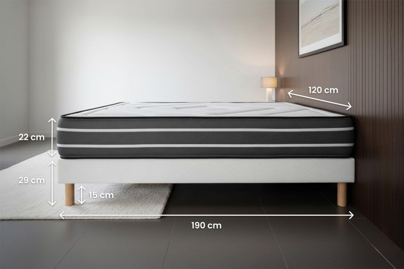 Ensemble Matelas Sommier 120x190 cm - Sommier Blanc (en kit) - Exclusive