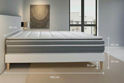 Ensemble Matelas Sommier 90x190 cm - Sommier Gris (en kit) - Trente PLUS