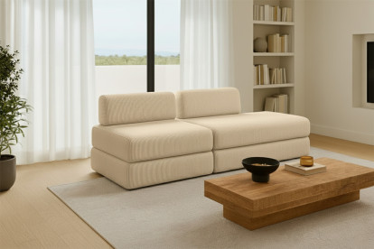 Canapé 3 places - 2 modules convertibles : Canapé 2 places + Fauteuil - Velours côtelé Beige