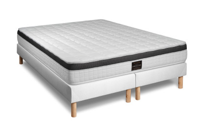 Pack lit complet 200x200 cm - Matelas + 2 Sommiers Blancs + 2 oreillers + Couette - Supérieur