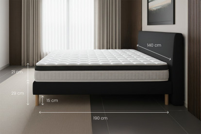 Ensemble Matelas Sommier 140x190 cm - Sommier Noir (en kit) - Supérieur