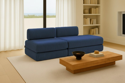 Canapé 3 places - 2 modules convertibles : Canapé 2 places + Fauteuil - Velours côtelé XL Bleu