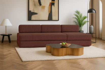 Canapé 4 places - 2 modules convertibles : Canapé 3 places + Fauteuil - Velours côtelé XL Terracotta