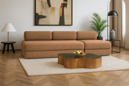Canapé 4 places - 2 modules convertibles : Canapé 3 places + Fauteuil - Tissu tweed Marron