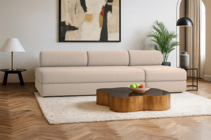 Canapé 4 places - 2 modules convertibles : Canapé 3 places + Fauteuil - Tissu lisse Beige