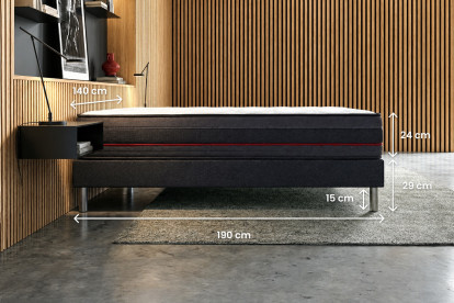 Pack lit complet 140x190 cm - Matelas + Sommier Noir + 2 oreillers + Couette - Regen