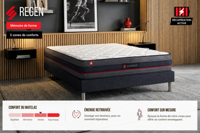 Ensemble Matelas Sommier 90x190 cm - Sommier Noir (en kit) - Regen