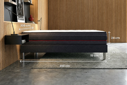 Pack lit complet 200x200 cm - Matelas + 2 Sommiers noirs + 2 oreillers + Couette - Regen