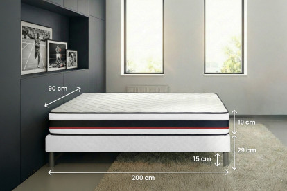 Ensemble Matelas Sommier 90x200 cm - Sommier Blanc (déjà monté) - Form