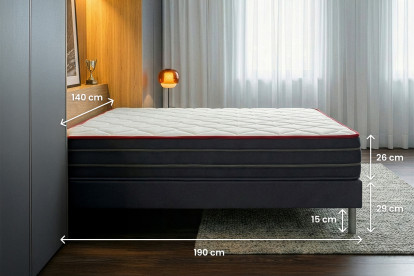 Pack lit complet 140x190 cm - Matelas + Sommier Blanc + 2 oreillers + Couette - Boost