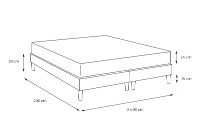 Pack lit complet 160x200 cm - Matelas + 2 Sommiers Gris + 2 oreillers + Couette - Memo Plus