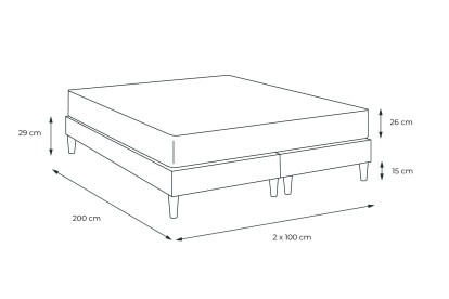 Pack lit complet 200x200 cm - Matelas + 2 Sommiers Noirs + 2 oreillers + Couette - Suite