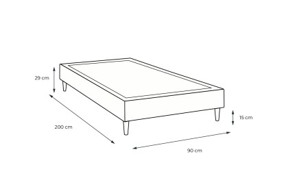 Sommier Tapissier 90x200 cm - H29 cm - Velours - Bleu océan