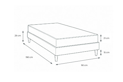 Ensemble Matelas Sommier 90x190 cm - Sommier Noir (déjà monté) - Supérieur