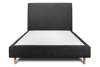 Lit 140x200 cm - Sommier tapissier H29 cm + tête de lit tapissée - Tissu Toile natté Noir