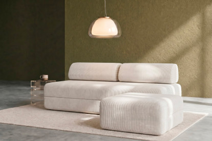 Pouf non convertible et modulable - Velours côtelé Blanc