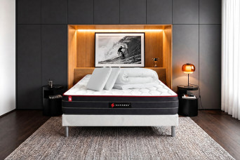 Pack lit complet 140x190 cm - Matelas + Sommier Blanc (en kit) + 2 oreillers + Couette - Boost