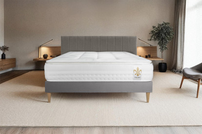 Ensemble Matelas Sommier 90x200 cm - Sommier Gris (déjà monté) - Vingt-Huit