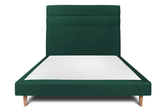 Lit 160x200 cm - Sommier tapissier H29 cm + tête de lit à lignes - Tissu Velours Vert