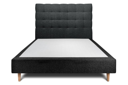 Lit 150x190 cm - Sommier tapissier H35 cm + tête de lit capitonnée - Tissu Bouclette Noir