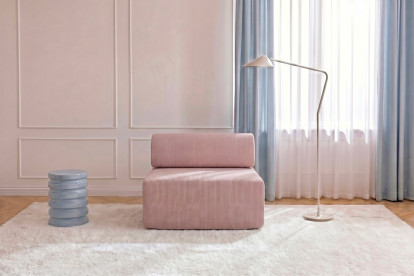 Fauteuil non convertible et modulable - Velours côtelé Rose pâle