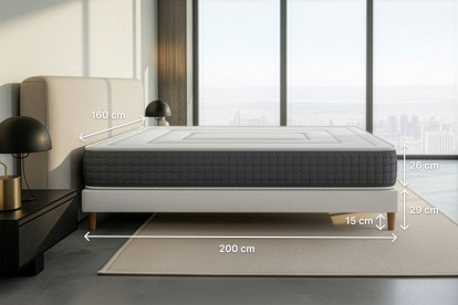 Pack lit complet 160x200 cm - Matelas + 2 Sommiers Gris + 2 oreillers + Couette - Vingt-Six