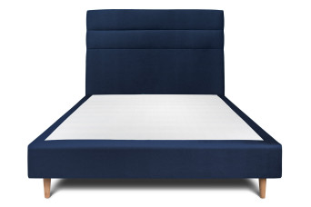 Lit 150x190 cm - Sommier tapissier H35 cm + tête de lit à lignes - Tissu Velours Bleu Océan