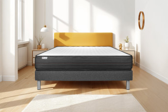 Ensemble Matelas Sommier 140x190 cm - Sommier Gris (déjà monté) - Vitalpower